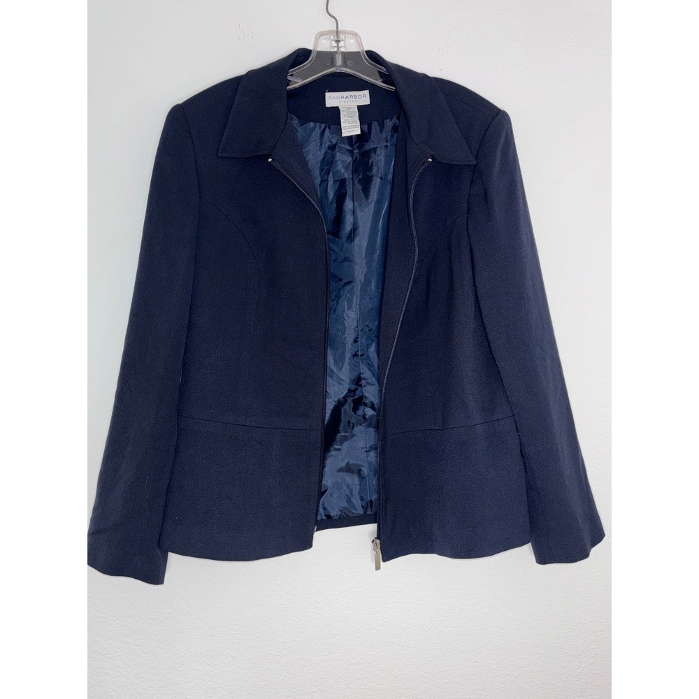 Sag Harbor Stretch Navy Blue Zip Front Blazer Jacket Womens Size 12 S73010